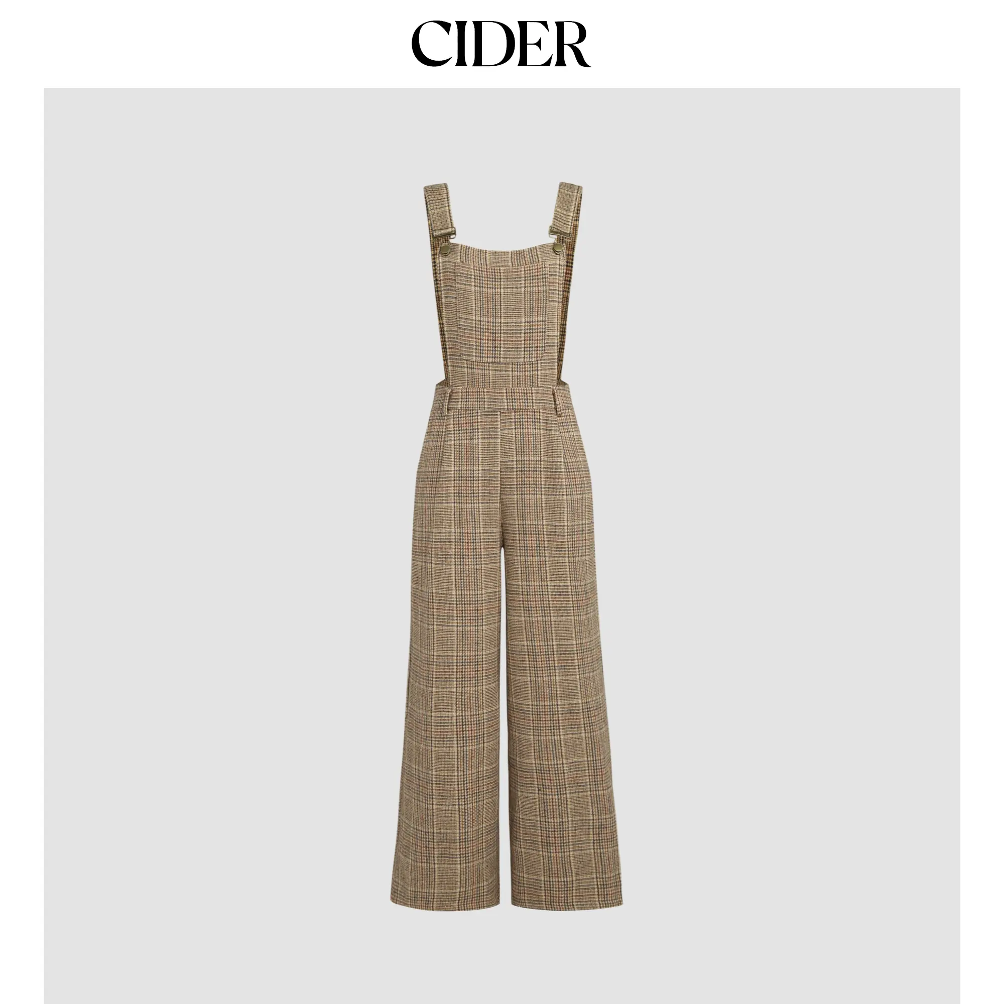 Cider Women's Fitted, Houndstooth, Square Neck, Buckle-Up Casual Overalls (Sizes 2-10)