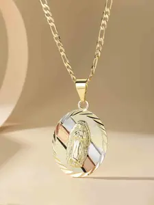 Fashionable Saint Mary Three-Color Round Pendant Necklace, Creative Design Unisex Prayer Jewelry, Stylish Religious Accessory, Necklace for Daughter