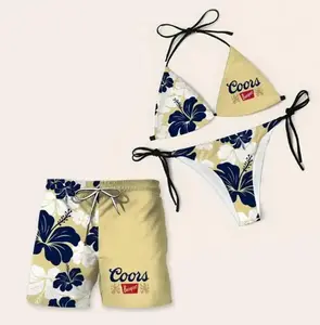 Camo Matching Couple Swimsuits Set, BF and GF Matching Swimsuits, Camo Bikini Set for Women, Matching Duck Camo Swimwear Set for Couples, Couple Trendy Camo Bikini And Short, Summer Beach Vacation Outfit