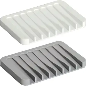 Bar Soap Holder, Silicone Soap Dish, Self-Draining Soap Dishes with, for Shower, Bathroom, Bath Tub, Sponges,Kitchen Soap Tray, Dry Clean,Easy Cleaning (2, Grey,White)