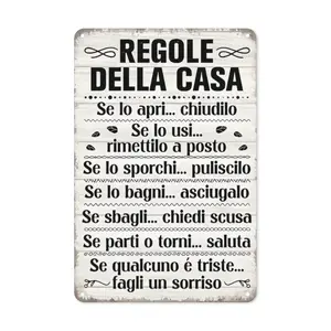 Vintage Italian 'Rules Of The House' Aluminum Sign - Quirky Wall Art For Home & Farmhouse Decor, Perfect Gift Idea, 8X12 Inches, Metal Wall Art Decor