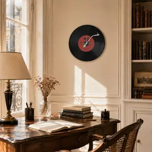 Vintage Vinyl Record Clock, Silent Wall Hanging Clock, Essential Decor for Music Lovers, Ideal for Bedroom Living Room Study, Perfect for Vinyl Collectors