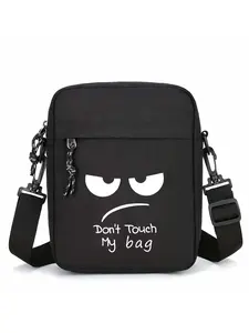 Fashion Oxford Shoulder Bag, Angry Face Print Design, Adjustable Strap Large Capacity Casual Crossbody Bag for Men & Women