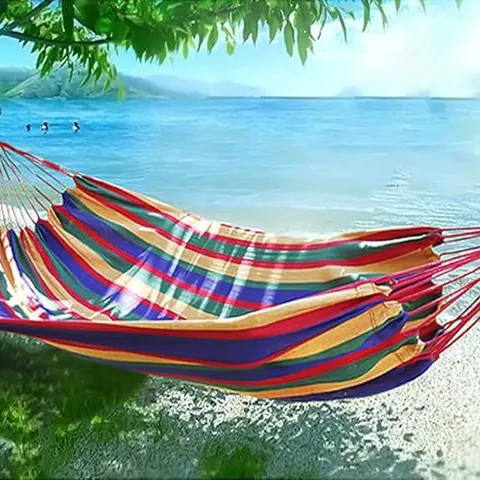 Red-Yellow Striped Woven Cotton Hammock, 900 lbs High Load Capacity, Durable Portable Hammock with Compact Storage Carrying Bag, Easy Installation for Deck, Garden