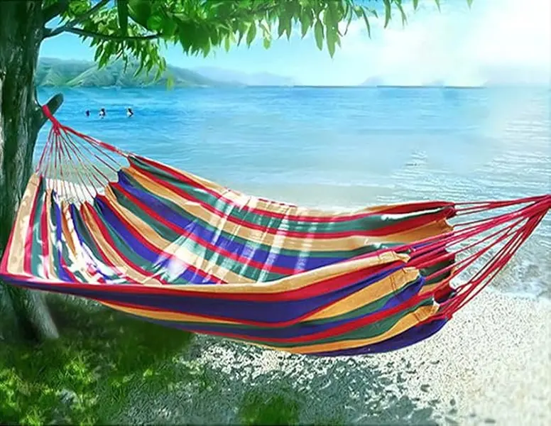 Hammock Outdoor Cotton Hammock Multi-Load Capacity Portable Hammock up to 900 lbs with Carrying Bag For Deck Garden Camping Red and Yellow Stripes