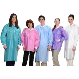 Easy Breathe Cool and Strong No-Wrinkle Professional Disposable SMS Knee Length Lab Coat Medical Blue L Pack of 10