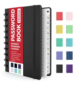 Password Book with Individual Alphabetical Tabs, 4" x 5.5" Small Password Notebook, Spiral Password Keeper, Internet Address and Password Manager, Password Logbook for Home Office, Black