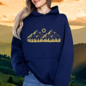 Mountain Graphic Hoodie for Nature Lovers Hiking Hoodie Cottagecore Aesthetic Forest Pullover Hoodie