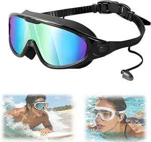 Swim Goggles & Waterproof Bag Set,Anti-Fog Full-Coverage, 3-Color UV Lens, Waterproof Earplugs,Anti-Fog High Definition Waterproof Adjustable,No Leak 180° Swim Glasses, Easy to Wear