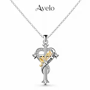 Mom Heart Cross Necklace for Women, Silver Crystal Pendant Necklace, Mother’s Day Jewelry Gift, Elegant Love Mom Necklace for Mom from Daughter Son