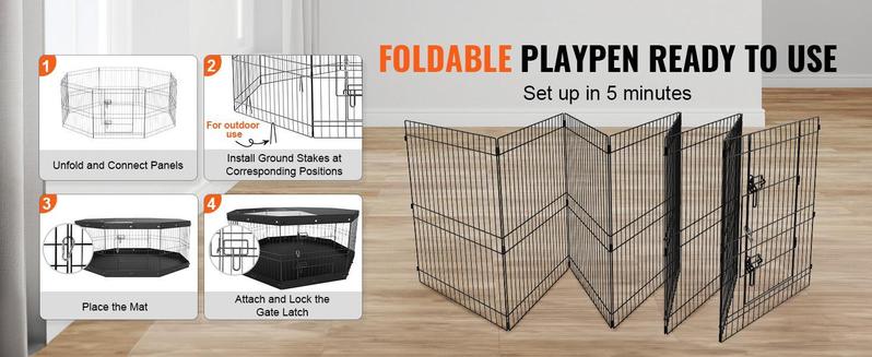 VEVOR Dog Playpen, TikTokShopBlackFriday, 8 Panels Foldable Metal Dog Exercise Pen with Top Cover and Bottom Pad, 24" H Pet Fence Puppy Crate Kennel, Indoor Outdoor Dog Pen for Small Medium Pets, for Camping, Yard
