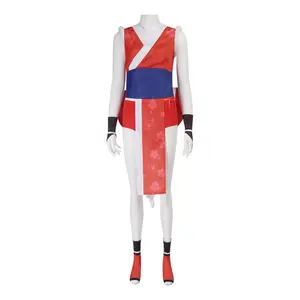 Mai Shiranui Red Ninja Kimono Cosplay Costume Set with Waistcoat Cummerbund Wristband Leggings Headwear for Comic Con