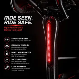 New road bike seatpost streamlined taillights，Smart Bike Taillight: 142 Light/Music Modes, is waterproof, 72H Battery, APP & Magnetic Control for Ultimate Night Safety