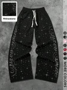 Unisex Rhinestone Starry Sky Sweatpants, Streetwear Fashion, Trendy Simple Design, Perfect for Hip Hop, Rap, Gym, Outdoor Activities, Athleisure Style Bottoms