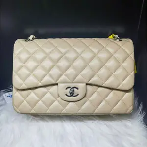 Pre-owned CHANEL Lambskin Shoulder Bags CLASSIC FLAP Beige Quilted Shoulder Bag