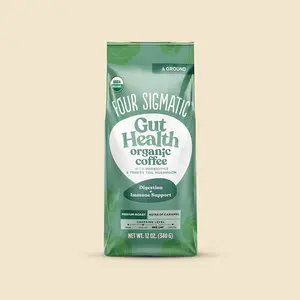 Gut Health Mushroom Coffee, Ground Coffee with Probiotics & Turkey Tail Mushroom, 12oz Bag