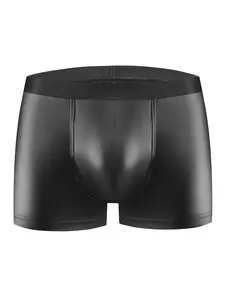 Men's Soft Matte Leather Vented Boxer Shorts, Sexy Hollow Out Underwear Crotchless, Funny Rave Bulge Pouch Booty Shorts