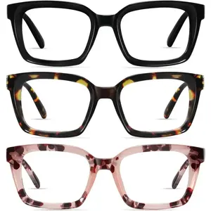 Relaxing 3 Pack Tortoiseshell Reading Glasses Blue Light Blocking Readers Oversize Oprah Square Anti Glare Reading Glasses for Women & MenEyestrain Spring Hinge Trending Eyeglasses Lightweight