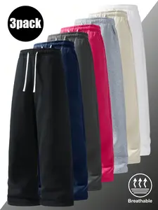 3-pack men’s pants: men’s long pants, men’s casual loose straight-leg pants, men’s sports pants, men’s sweatpants. Drawstring waistband design. Suitable for daily commuting, holidays, and travel. Simple solid colors that are easy to match; suitable for bo