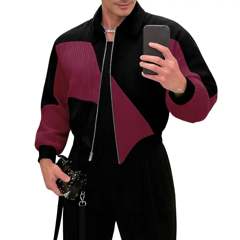 INCERUN Men's/Unisex Longsleeves Avant-Garde Geometric Color Block Crop Jacket - Loose Silhouette Coats, Trendy Streetwear Outerwear for Party, Casual Daily Wear