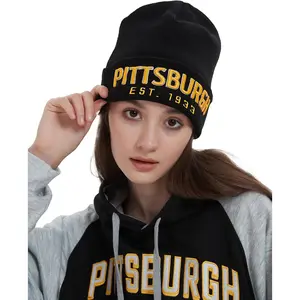 City Football Embroidery Classic Cuff Beanie Hat Cuffed Winter Hat Knit Toque Skull Cap