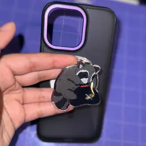 Strawberry Raccoon Phone Grip |Critter Magnet Phone Holder, Acrylic Critter Magnet Grip, Cute Trash Panda, E-Reader Kindle Kobo Accessory    Magnetic Smartphone Cellphone Mount Stand