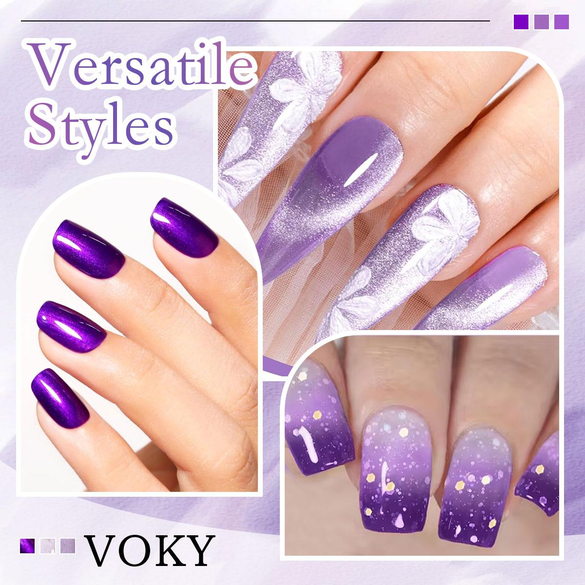 VOKY 72 Pack Gel Nail Polish Set with Magnet Tool - Ultimate Professional Collection, Cat Eye Thermal Glow Glitter Ombre, UV LED Soak Off Complete Nail Art Kit, 5-Free