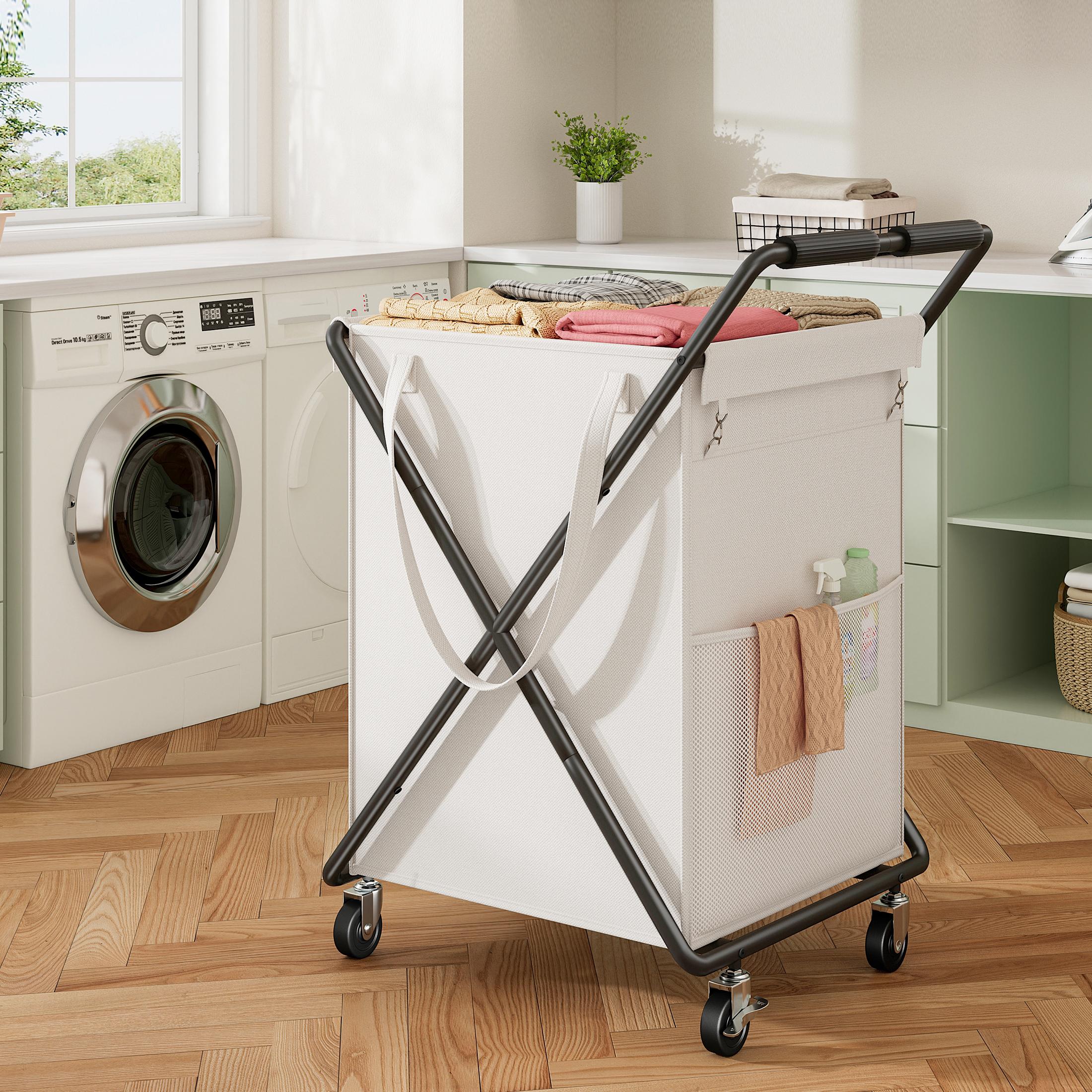 【Sturdy & Smooth】Raybee 170L/45 Gallons Laundry Basket With Wheels & Laundry Detergent Pocket,SUPER LARGE Laundry Hamper for Home & Laundryroom,Help you stay away from unpleasant sweat odors,Smooth like Chocolate,EZ Assemble