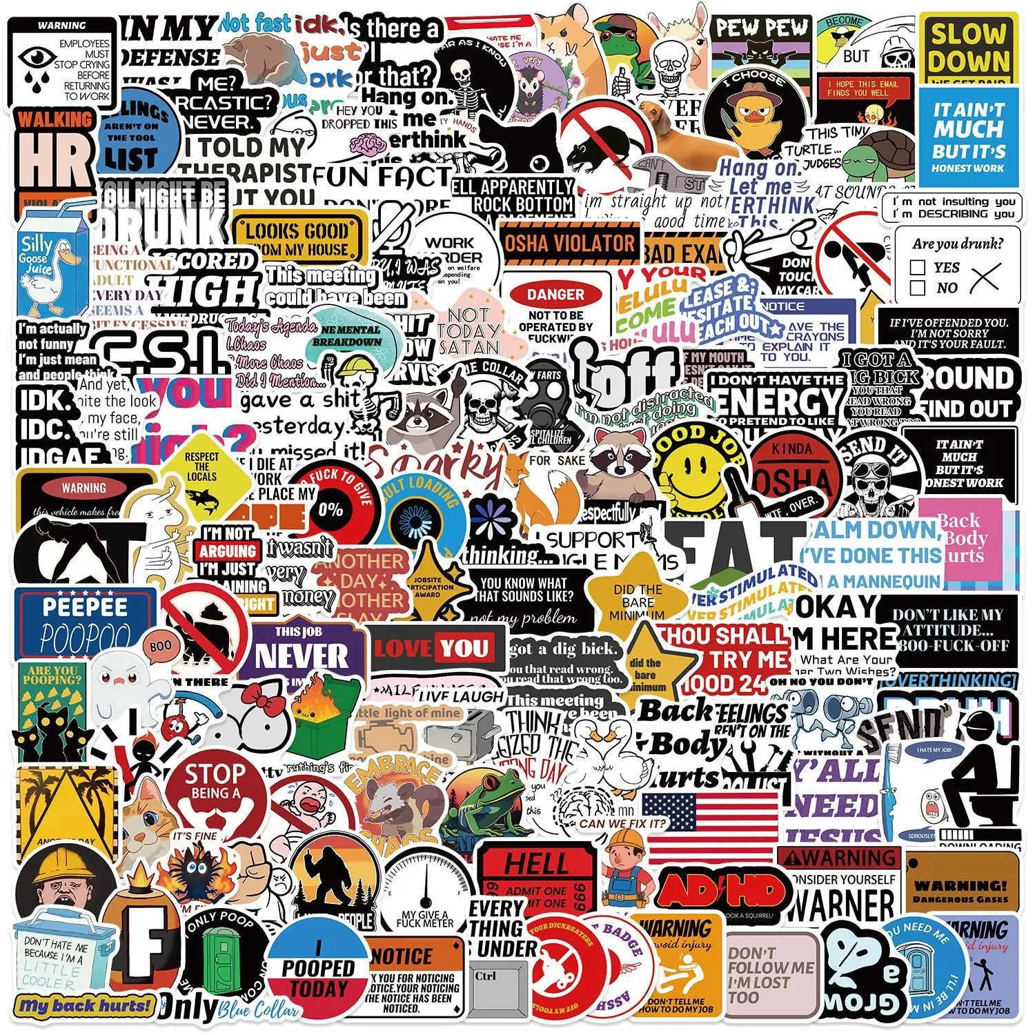 200 Funny Prank Meme Stickers, Waterproof No-Residue Luggage Guitar Decals, Fun Graffiti Stickers for Travel and Music Fans