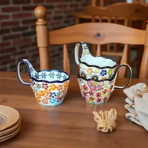 Handmade Ceramic Soup Bowl with Handles, 13 Oz Hand-Painted Soup Mug, Microwave & Oven Safe, Perfect for Tea, Coffee, Stew, Fruit, Ice Cream, Serving Bowls, Ceramic Pasta Bowls