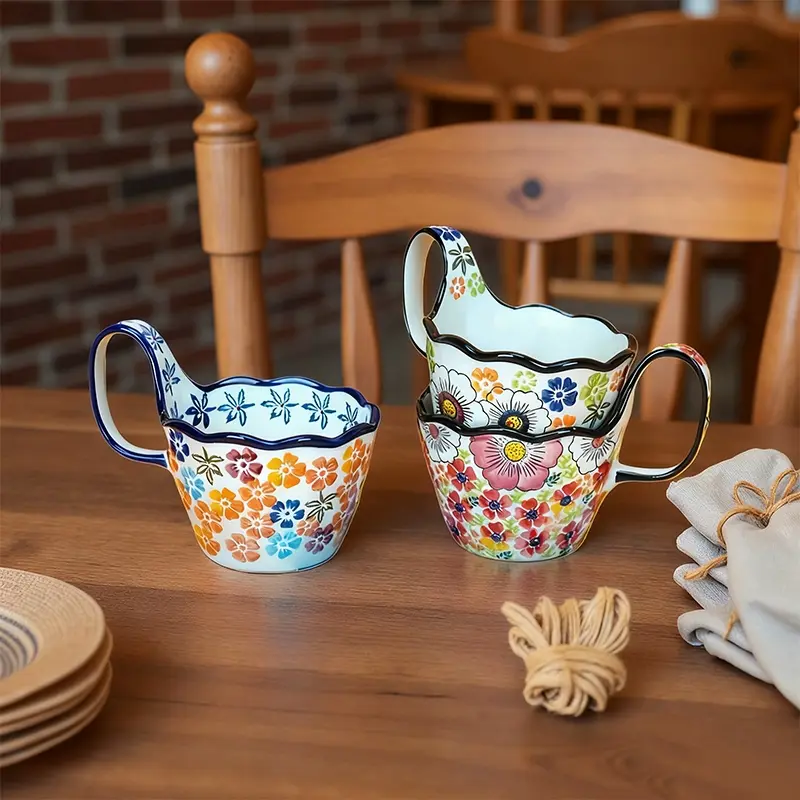 Handmade Ceramic Soup Bowl with Handles, 13 Oz Hand-Painted Soup Mug, Microwave & Oven Safe, Perfect for Tea, Coffee, Stew, Fruit, Ice Cream, Serving Bowls, Ceramic Pasta Bowls, Kitchen Bowls
