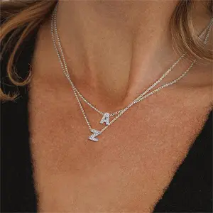 ChicSilver S925 Initial Letter Pendant Dainty Sparkling Initial Letter White Black Cubic Zirconia imple Stackable Daily Casual 925 Sterling Silver Necklace for Women