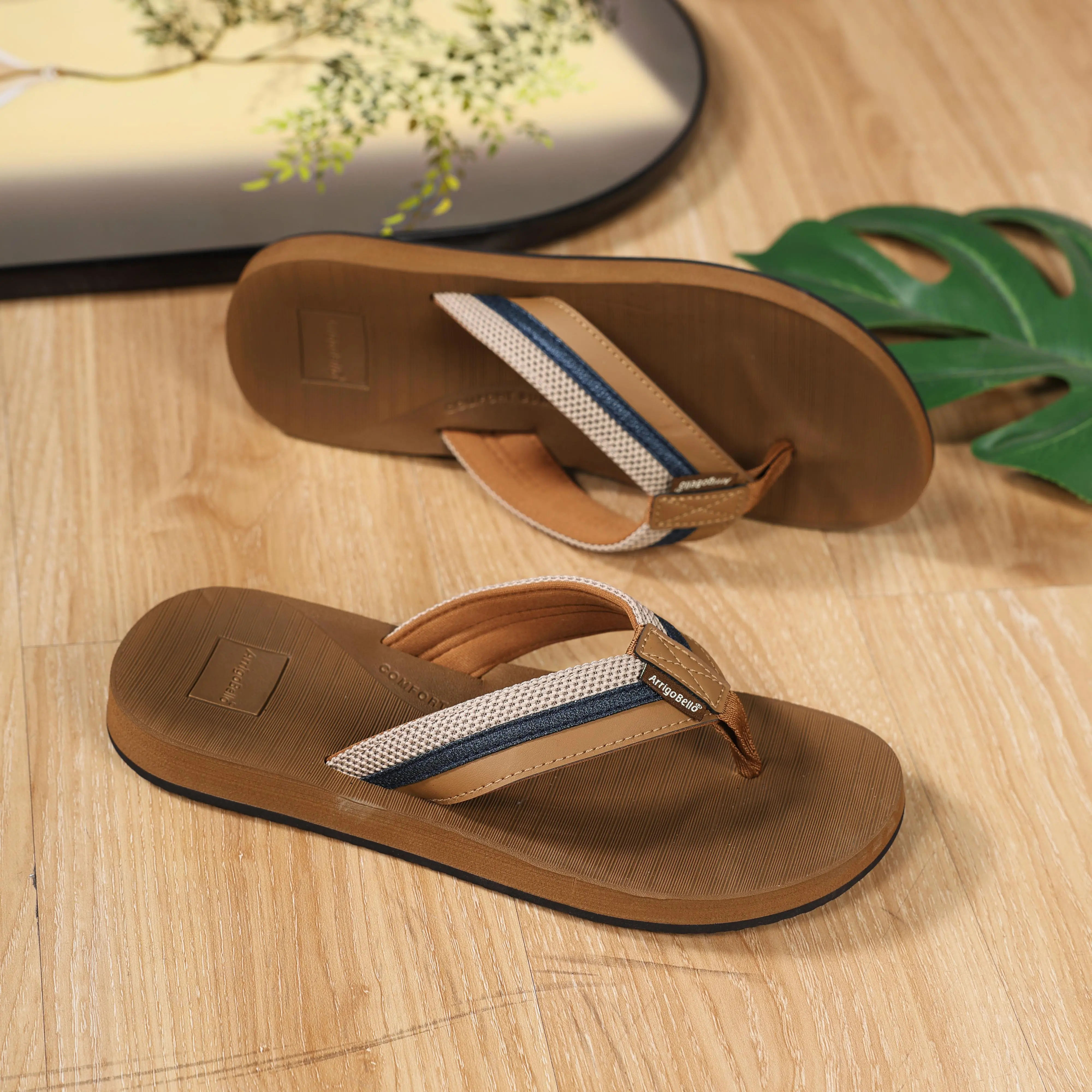 ARRIGOBELLO Mens Viral Leather Flip Flops Arch Support Non-Slip Sole Beach Outdoor Gym Essential Lightweight All-Day Comfort No Sweat miami Shoe Boy Footwear Sandal Summer Soft Nail Dance