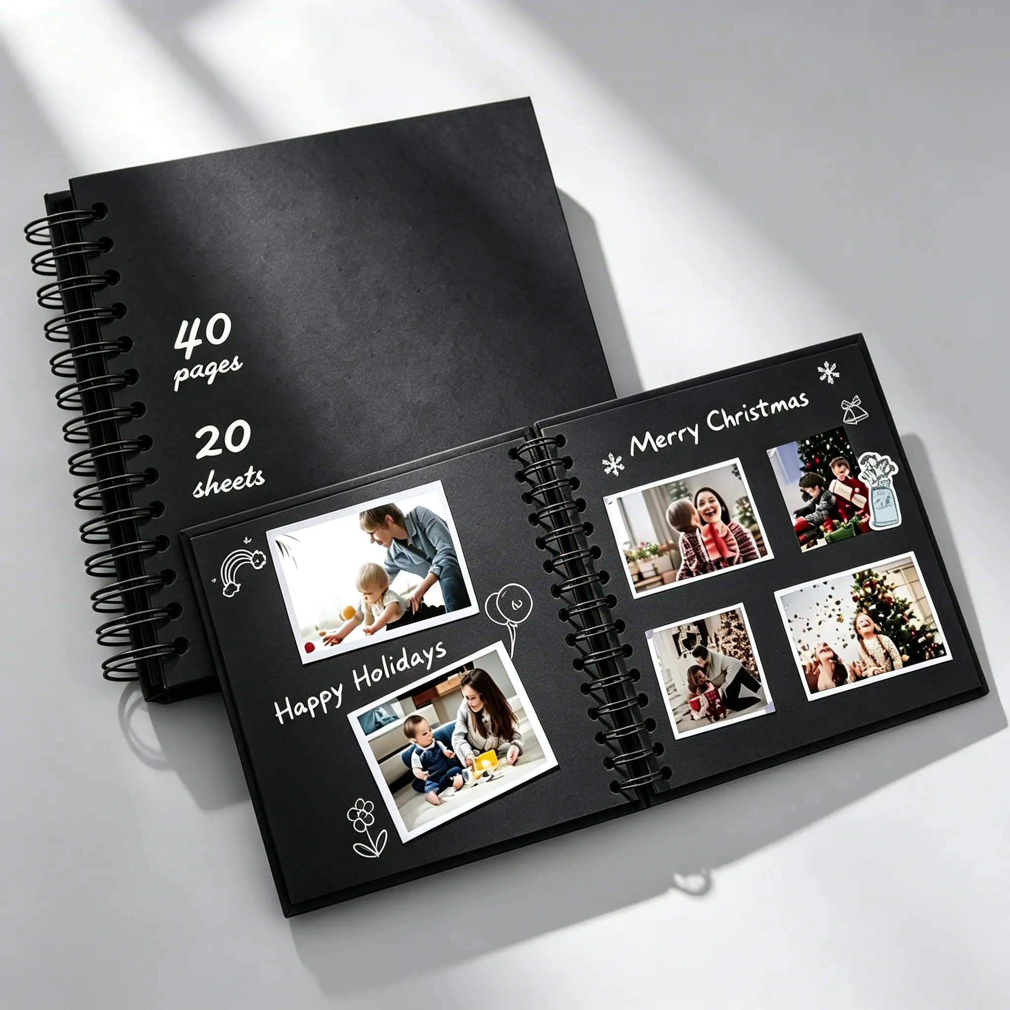 Hardcover Spiral-Bound DIY Scrapbook Album, Lay-Flat Crafting Book for Wedding, Family Keepsake Gift (Scrapbook Supplies for DIY Enthusiasts)
