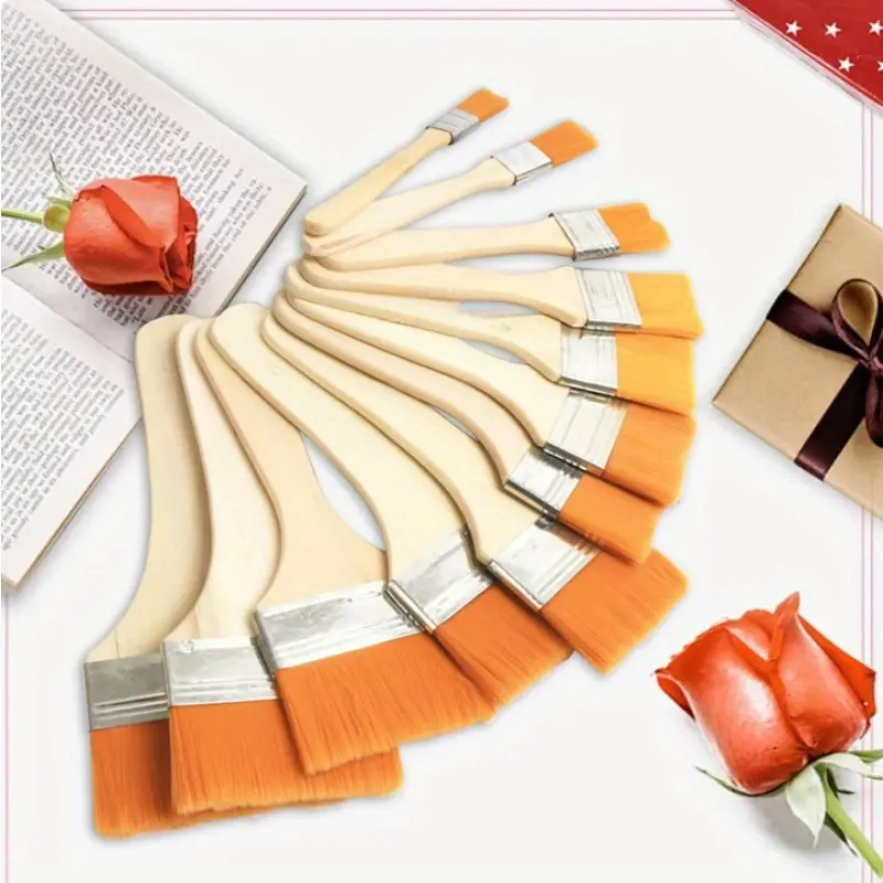 12Pcs Nylon Paint Brushes with Short Wooden Handles, Lightweight for Gouache, Acrylic Painting, Wall Art, DIY Crafts - Medium Point, Art Supplies for art, gouache, acrylic, wall decoration - Home Improvement.