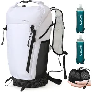 IX INOXTO Hiking Backpack 15L/22L Ultra Lightweight Packable Travel Backpack Small Waterproof Foldable Outdoor Day Pack with Two 500ML soft flasks for Men Women (White)