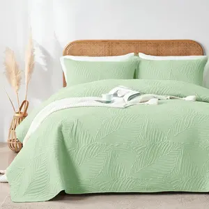 3 Pcs Ultrasound Quilt King/Queen Size Quilt With Pillow Shams,Bedding Set Lightweight Soft  Bedspread Coverlet With Leaf Pattern, 3 Pieces Lightweight Pure Cotton Coverlet Bedding Set For All Seasons