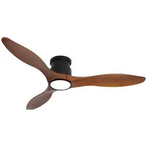 iTni 52 in. Dimmable LED Indoor/Outdoor Dark Brown Smart Wood Ceiling Fan with Light and Remote Adjustable Leds Adjustable Rgb Lighting