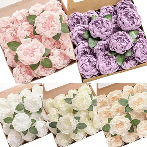 16 Pieces Artificial Peony Flowers, Pink Purple White Blooming Peonies with Stems, for DIY Wedding Bouquets, Floral Centerpieces, Party Table & Home Decor, Suitable for Garden Decoration, Home, Weddings, Offices, Anniversaries,