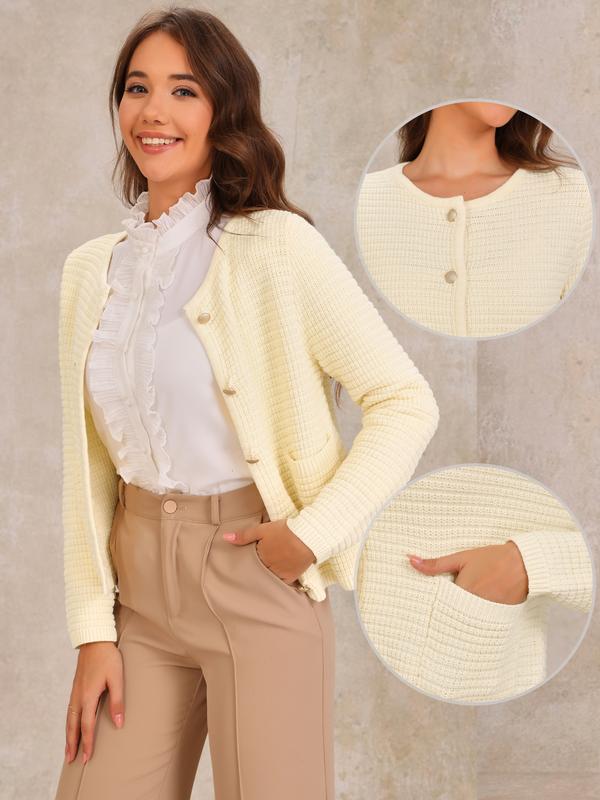 INSPIRE CHIC Cardigan Sweaters for Women Button Down Long Sleeve Crew Neck Pockets Knit Cardigan Sweater Blazer