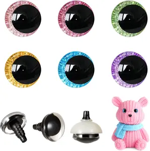 60PCS 18mm Sparkle Moon Safety Eyes for Crocheting 3D Crescent Glitter Crochet Eyes with Bowl Washers Snap on Easily and Securely Waterproof Amigurumi Eyes for Crochet Animals Stuffed Toys