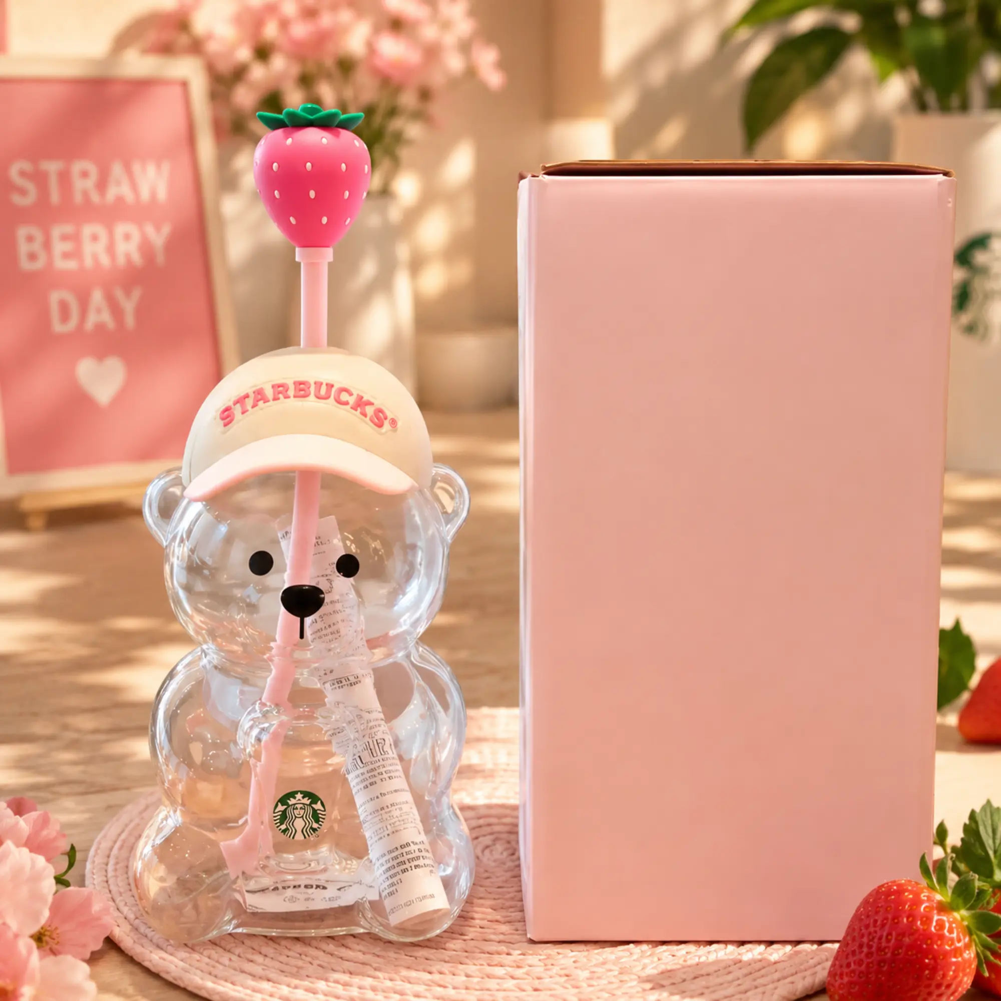 New 20oz Starbucks x KBO Bearista Strawberry Bear Cold Cup – Limited Edition Collaboration Tumbler, Reusable Drinkware for Coffee & Beverages