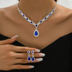 3PC Women's   Copper Claw Chain Series Water Drop Gem Necklace Earrings Jewelry Set Wedding Banquet Party Holiday Gift
