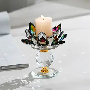 Crystal Glass Lotus Lamp Base, Polished Design, Home Altar & Wedding Decoration, Luxurious Table Centerpiece, Elegant Candle Holder