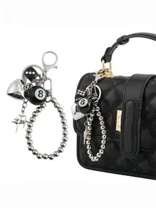 Perfect Daily New Dice Keychain Bag Pendant, 8 Ball Element Peach Heart Billiard Keychain, Trendy Fashion Accessory for Everyday Wear