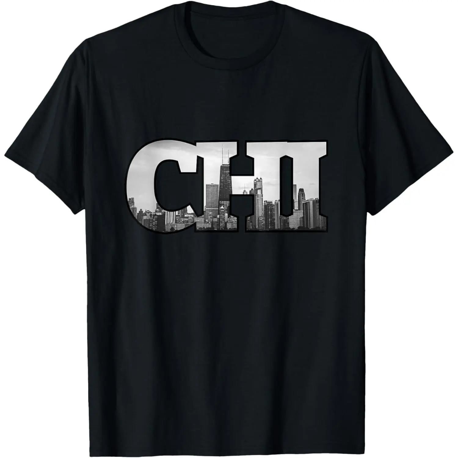 100% Cotton CHI Chicago City Skyline of Downtown Chicago, Illinois T-Shirt