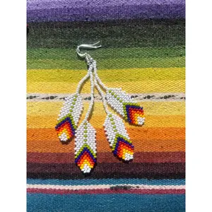 Beaded Double Feather  Earrings