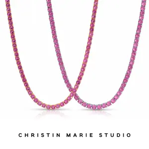 Malibu Tennis Necklace (Dark Pink)