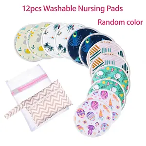 12Pcs Random Color Pack Washable Reusable Leak-Proof Nursing Pads with Mini Storage Bag, Removable Breast Pads, Comfortable Breastfeeding Essentials for Moms,Safe, Comfortable, And Breathable