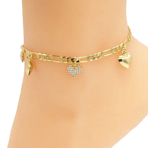 Women's 18-Karat Gold-Plated Heart Cutout Ankle Bracelet - 10 in Dainty Stackable Costume Jewelry, Bling Bracelet Anklets, Cute Girly Chain Accessory Anklets #16